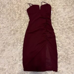 Emerald Sundae Red Ruched Bodycon Dress